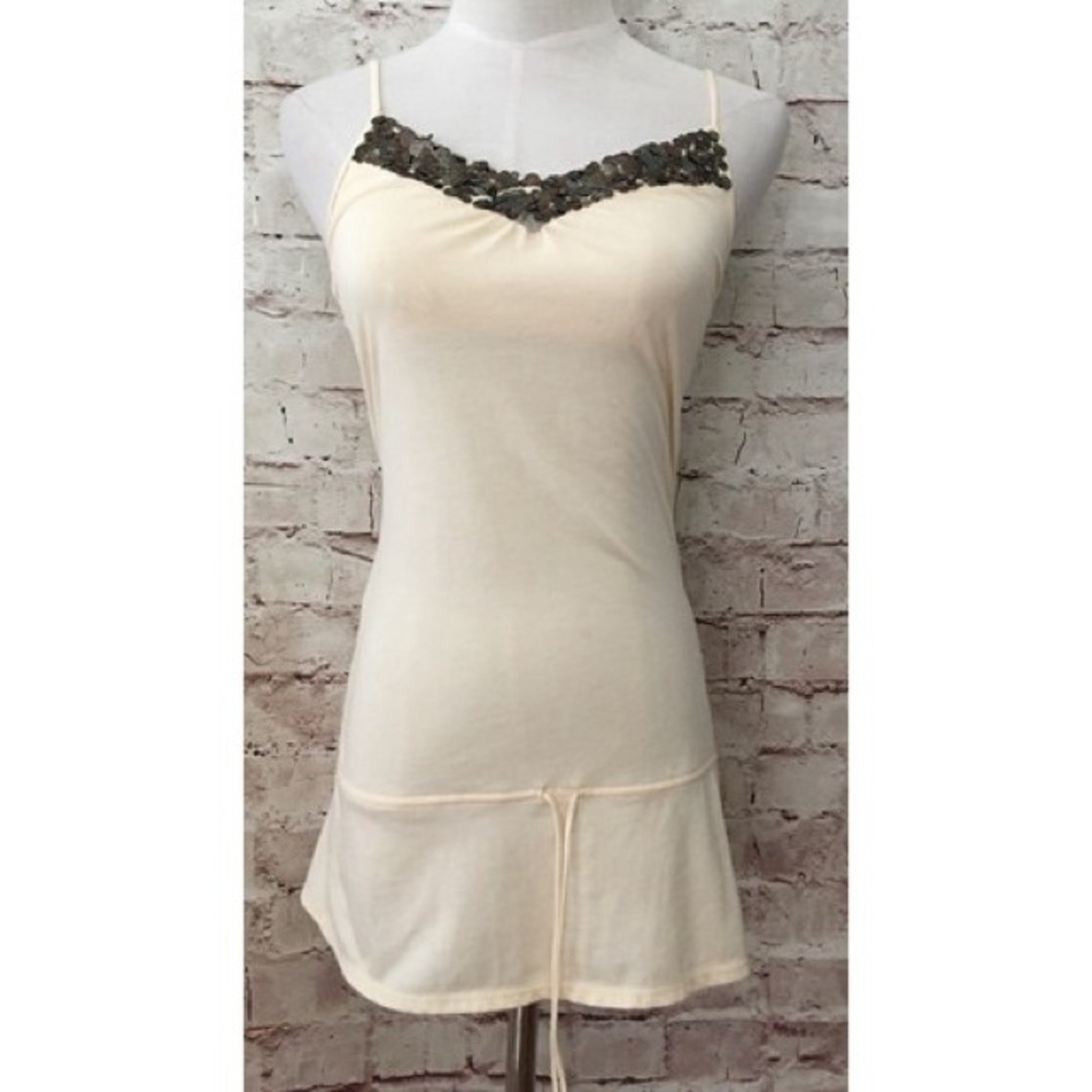 Y2K Abercrombie & Fitch Sequin Beige V-Neck Camisole Tank in Size M